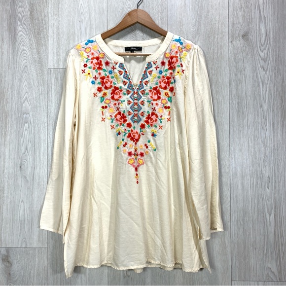 Andree by Unit embroidered floral peasant long sleeve top size L - Picture 1 of 8